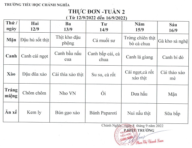 thực đơn tuần 2 2223