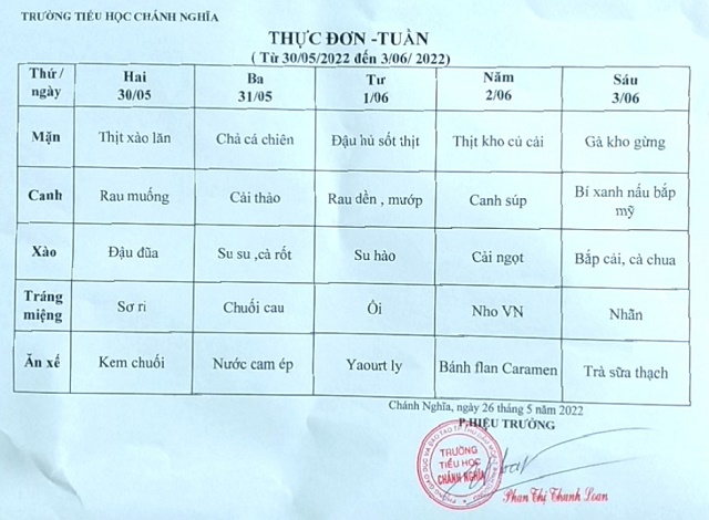 thực đơn tuần 30 5 03 6 22