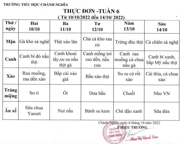 thực đơn tuần 6 2223