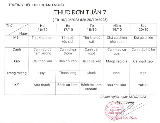 thực đơn tuần 7 2324